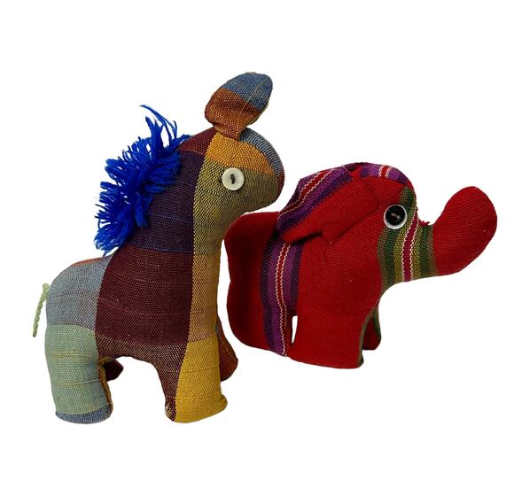 None Other - Handmade Patchwork Stuffed Giraffe Elephant Belize Indigenous Folk Art